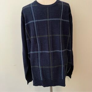 VTG Geoffrey Beene Sweater Mens XL Green Blue Stripe Square 90s Grandpa Preppy